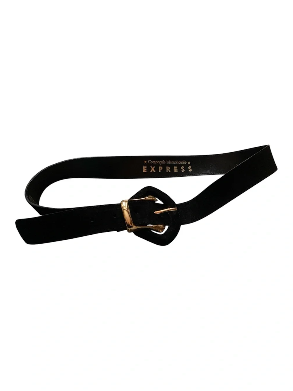 Express Suede Art Deco Black and Gold Waist Belt Made In Italy Medium
